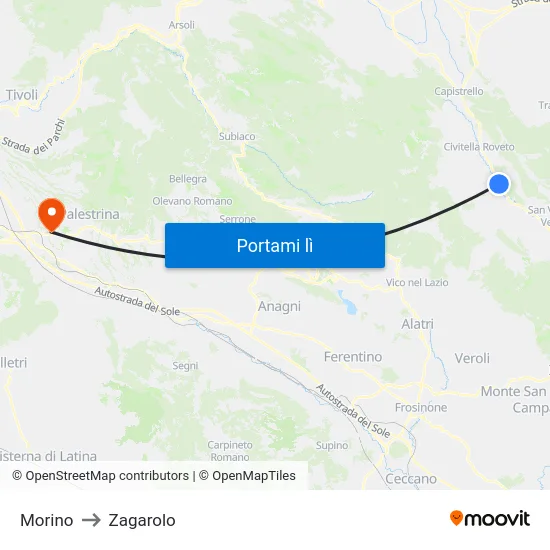 Morino to Zagarolo map