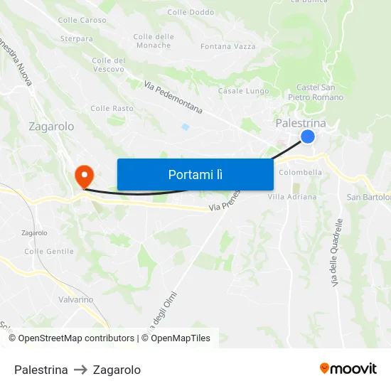 Palestrina to Zagarolo map