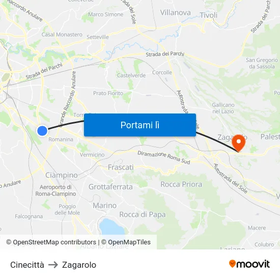 Cinecittà to Zagarolo map