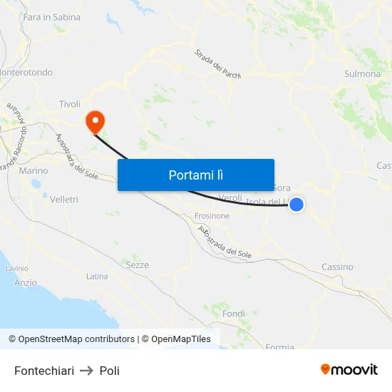 Fontechiari to Poli map