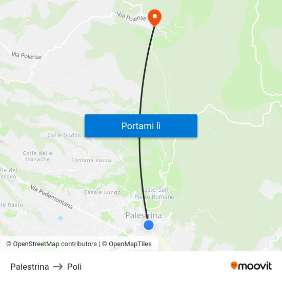 Palestrina to Poli map