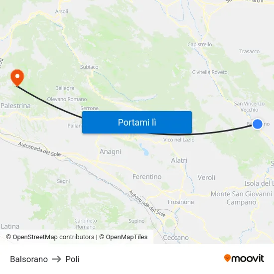 Balsorano to Poli map
