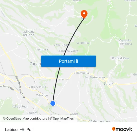 Labico to Poli map