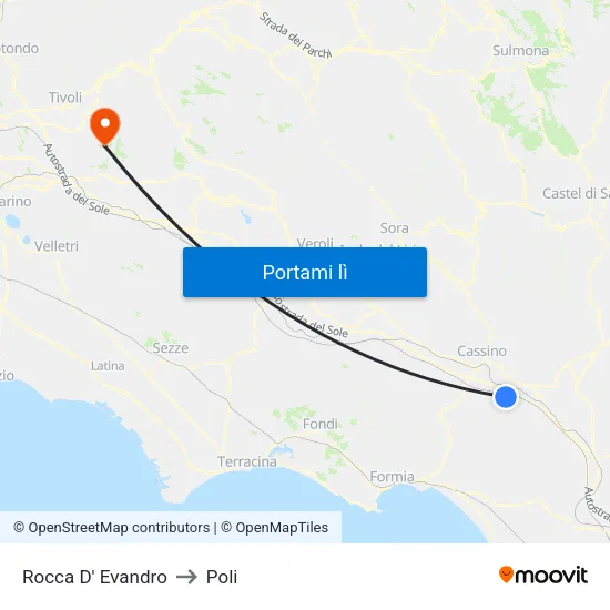 Rocca D' Evandro to Poli map