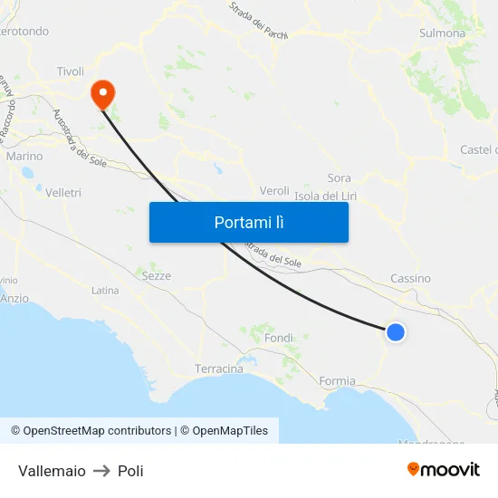 Vallemaio to Poli map