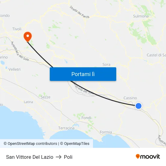 San Vittore Del Lazio to Poli map