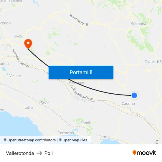Vallerotonda to Poli map