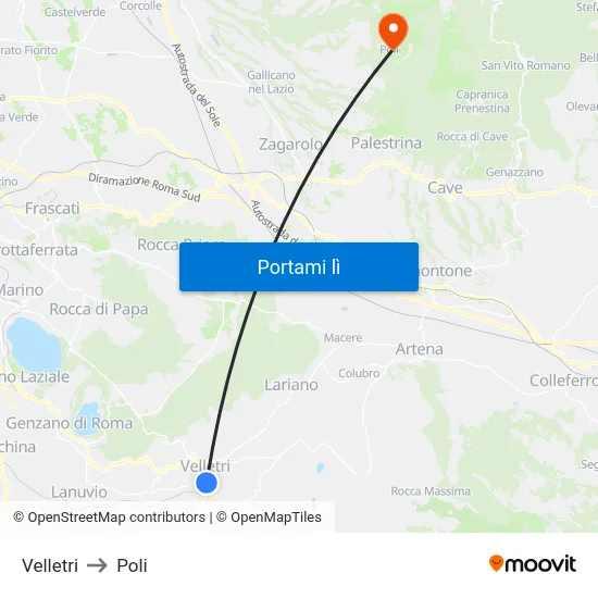Velletri to Poli map