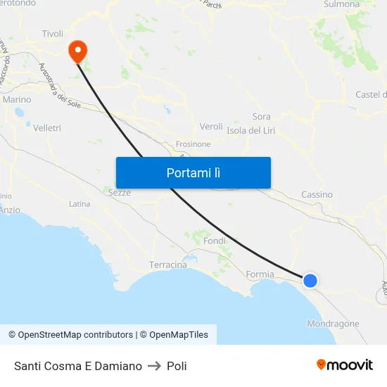 Santi Cosma E Damiano to Poli map