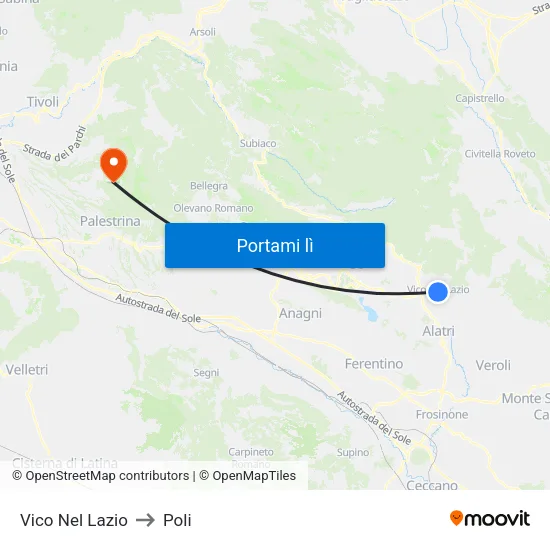 Vico Nel Lazio to Poli map