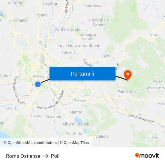 Roma Ostiense to Poli map