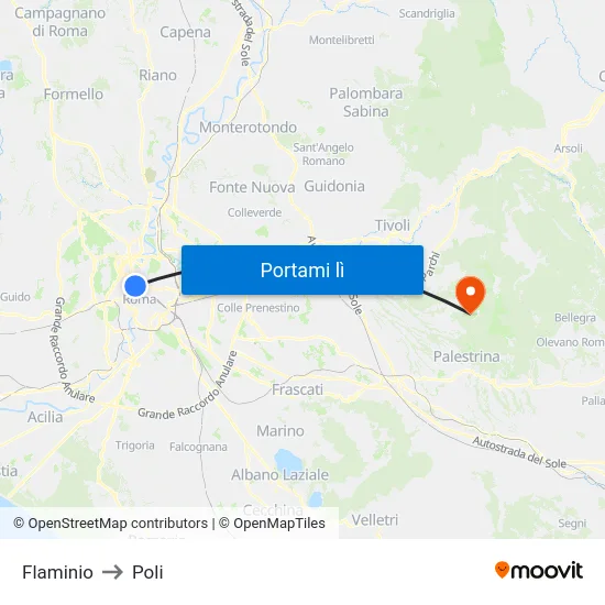 Flaminio to Poli map