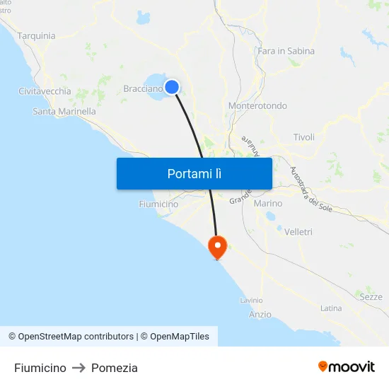 Fiumicino to Pomezia map