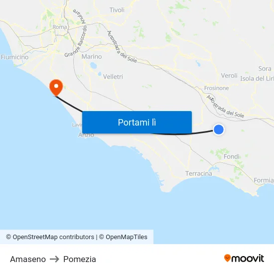 Amaseno to Pomezia map