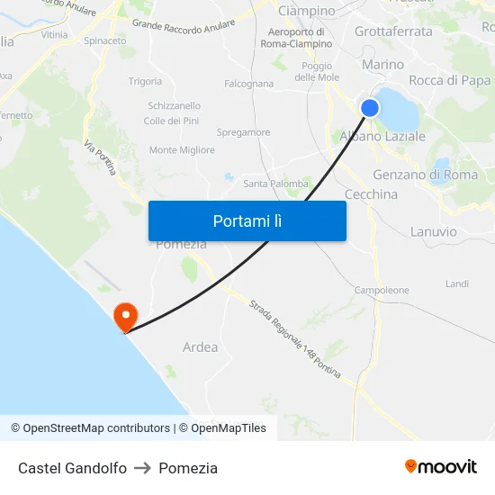 Castel Gandolfo to Pomezia map