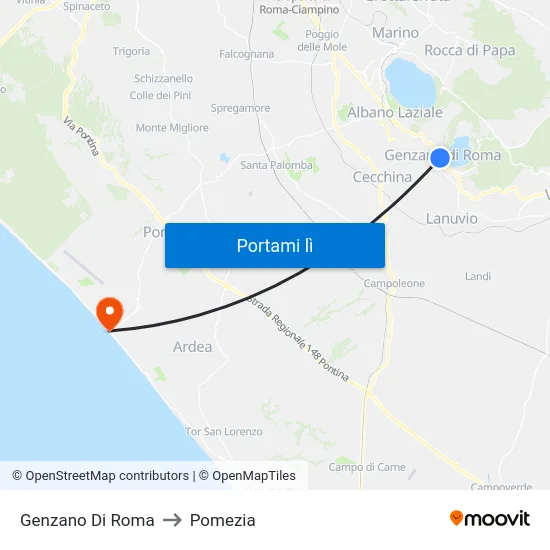 Genzano Di Roma to Pomezia map