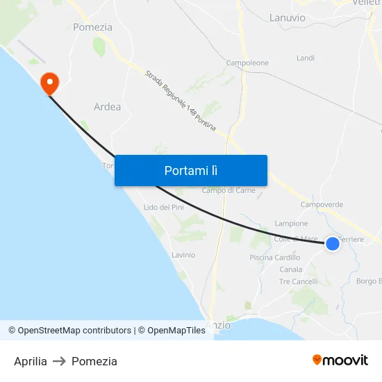 Aprilia to Pomezia map