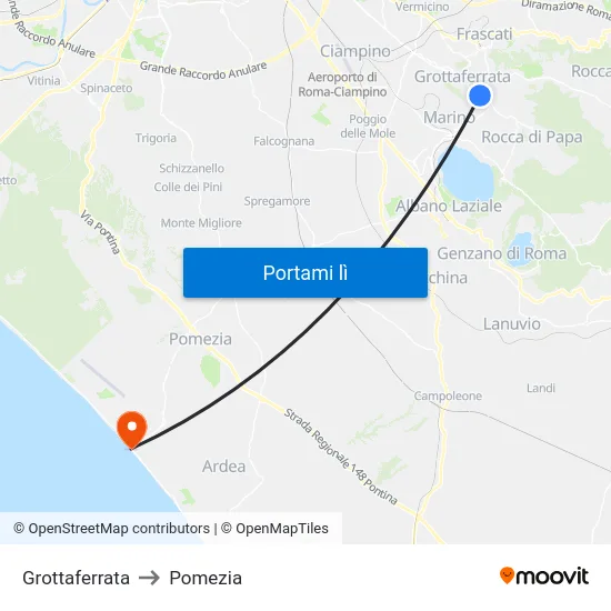 Grottaferrata to Pomezia map