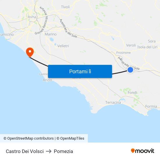 Castro Dei Volsci to Pomezia map