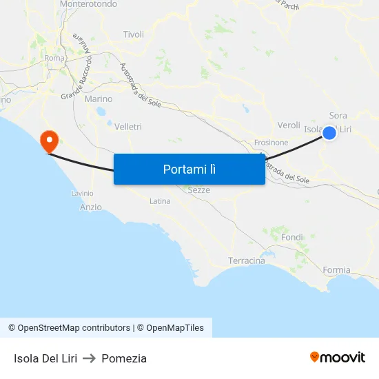 Isola Del Liri to Pomezia map