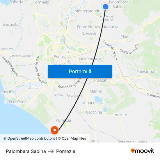 Palombara Sabina to Pomezia map