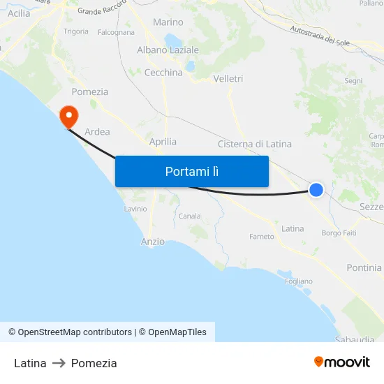 Latina to Pomezia map