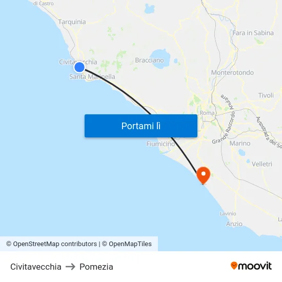 Civitavecchia to Pomezia map