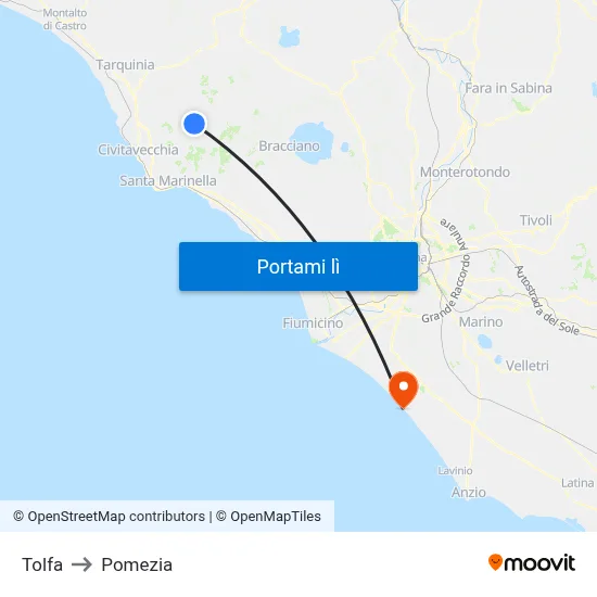 Tolfa to Pomezia map
