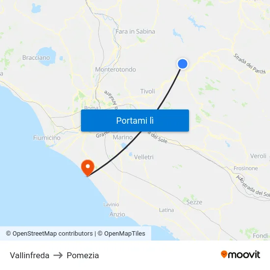 Vallinfreda to Pomezia map