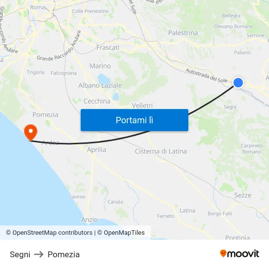 Segni to Pomezia map