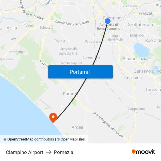 Ciampino Airport to Pomezia map