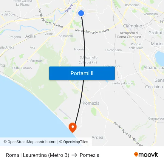 Roma | Laurentina (Metro B) to Pomezia map