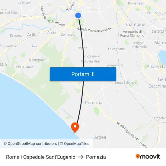 Roma | Ospedale Sant'Eugenio to Pomezia map
