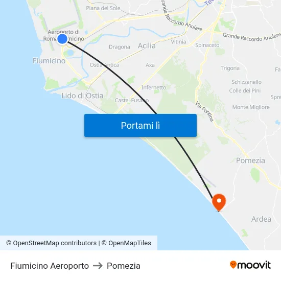 Fiumicino Aeroporto to Pomezia map