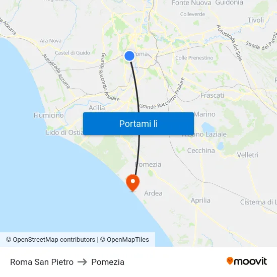 Roma San Pietro to Pomezia map