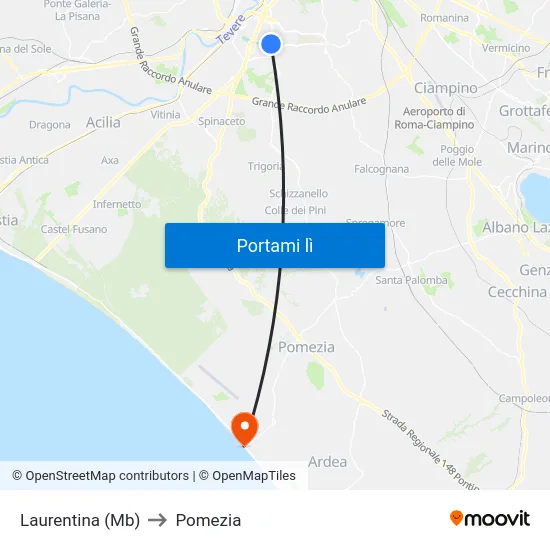 Laurentina (Mb) to Pomezia map