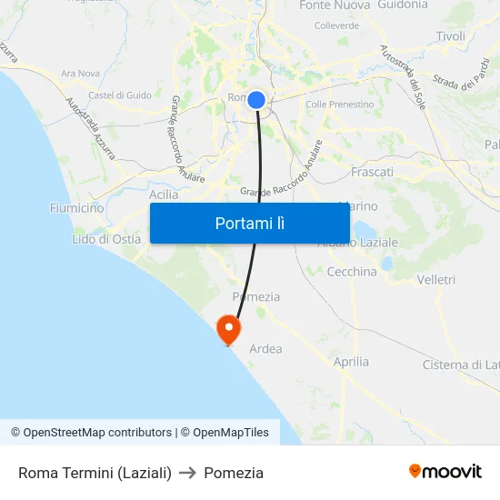 Roma Termini (Laziali) to Pomezia map
