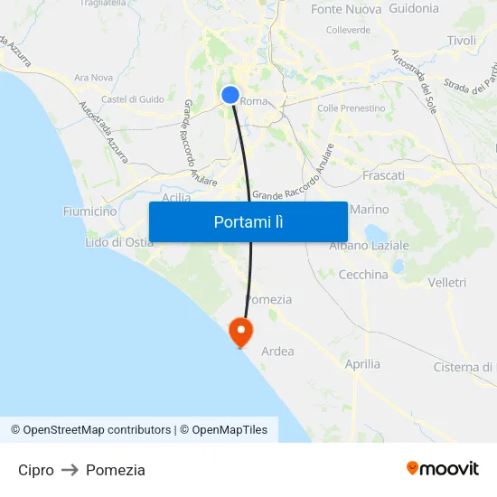 Cipro to Pomezia map