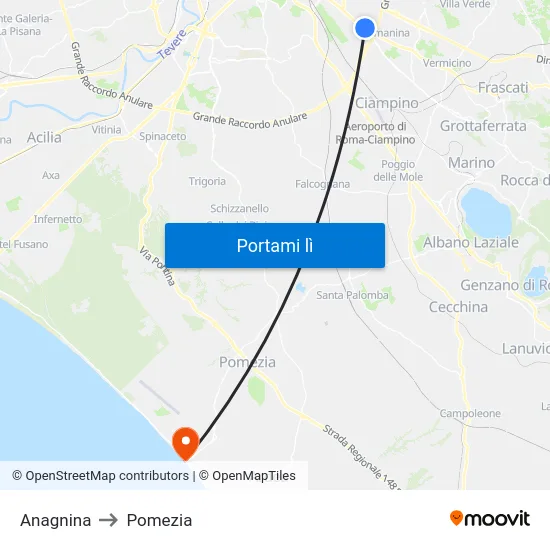 Anagnina to Pomezia map