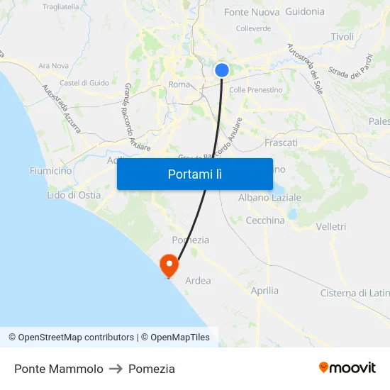 Ponte Mammolo to Pomezia map