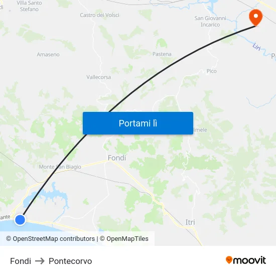 Fondi to Pontecorvo map