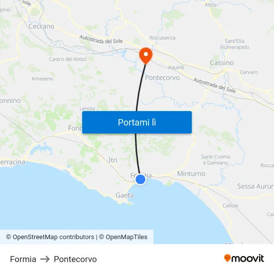 Formia to Pontecorvo map