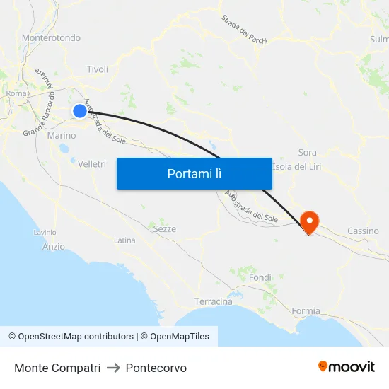 Monte Compatri to Pontecorvo map