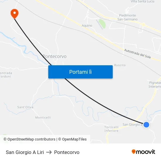 San Giorgio A Liri to Pontecorvo map