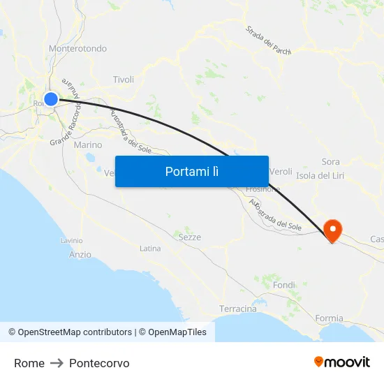 Rome to Pontecorvo map
