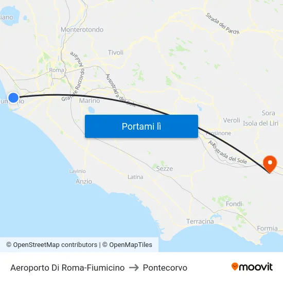 Aeroporto Di Roma-Fiumicino to Pontecorvo map
