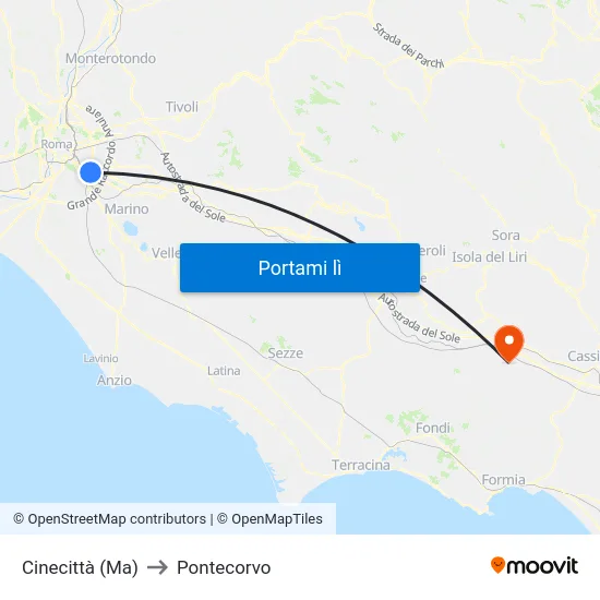 Cinecittà (Ma) to Pontecorvo map