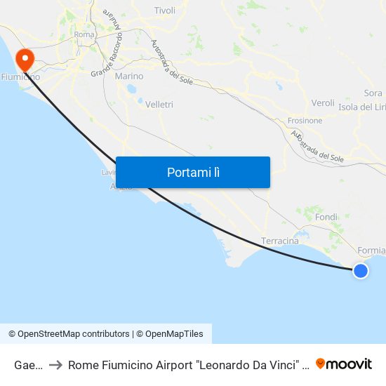 Gaeta to Rome Fiumicino Airport "Leonardo Da Vinci" (Fco) map