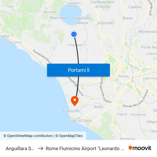 Anguillara Sabazia to Rome Fiumicino Airport "Leonardo Da Vinci" (Fco) map