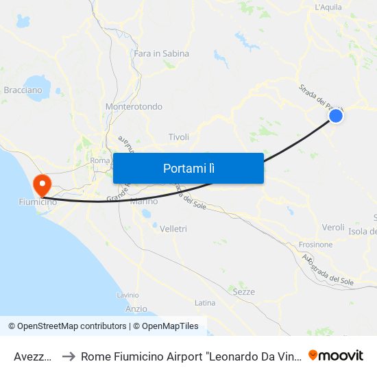 Avezzano to Rome Fiumicino Airport "Leonardo Da Vinci" (Fco) map